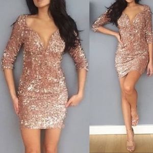 VENUS NWT Pink Iridescent Sequin Deep V Dress S